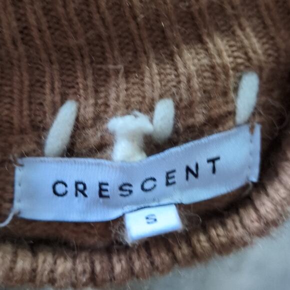 Crescent Oversized Sweater Womens S Cashmere Wool Brown Tan Knit Stitched - Picture 5 of 8